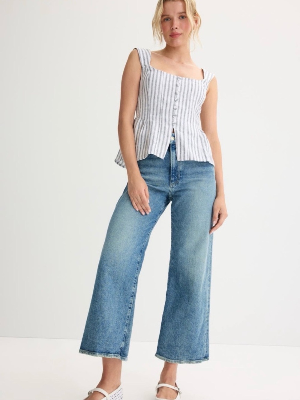 PAIGE Denim “Anessa” High-Rise Wide-Leg Cropped Women’s Jeans in Light Blue